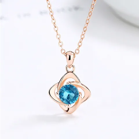 Collana in Argento Sterling 925 Quadrifoglio Zirconia per Donna Elegante Ciondolo Pietra Blu Bianca Catena Clavicola Gioielli