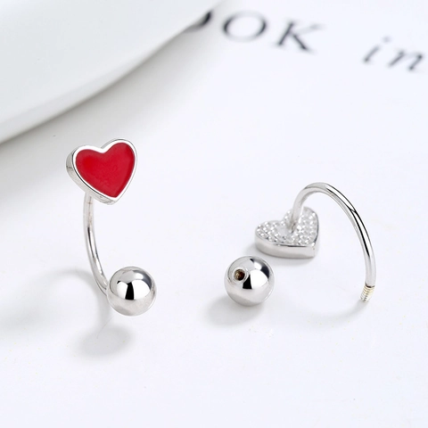 925 Sterling Silver Enamel Red Heart Stud Earrings For Women Minimalist U Shaped Screw Back Ball Earrings Fashion Jewelry