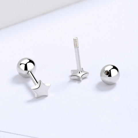 Orecchini a Bottone in Argento Sterling 925 a Forma di Stella e Cuore per Donna Chiusura a Vite a Sfera Minimalisti Gioielli Chic
