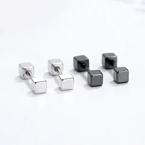 925 Sterling Silver Geometric Cube Stud Earrings For Women Minimalist Screw Back Square Barbell Earrings Hypoallergenic Jewelry