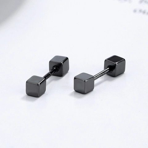 925 Sterling Silver Geometric Cube Stud Earrings For Women Minimalist Screw Back Square Barbell Earrings Hypoallergenic Jewelry