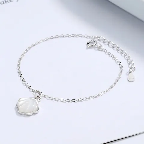 925 Sterling Silver Ginkgo Leaf Bracelet For Women White Artificial Pearl Inlaid Adjustable Chain Minimalist Jewelry Gift