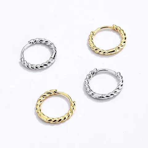 Boucles d'Oreilles Créoles Torsadées en Argent Sterling S925 pour Femmes Minimaliste Plaqué Or 18K Corde Géométrique en Forme de C