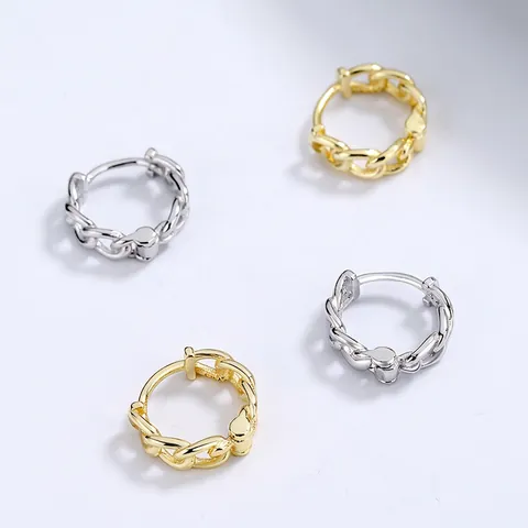 925 Sterling Silver Chain Link Hoop Earrings For Women Vintage Niche Design Minimalist High-End Ear Buckle Geometric Jewelry
