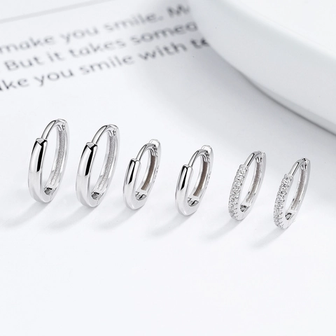 Boucles d'Oreilles Créoles en Argent Sterling 925 Pour Femmes Plaqué Or 18K Strass Géométriques Bijoux Mode Quotidienne