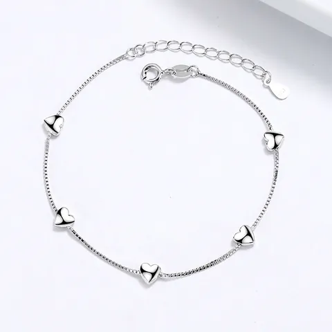 Bracciale Catena Veneziana in Argento Sterling 925 per Donna Bracciale Regolabile con Ciondolo a Forma di Cuore Lucido Minimalista