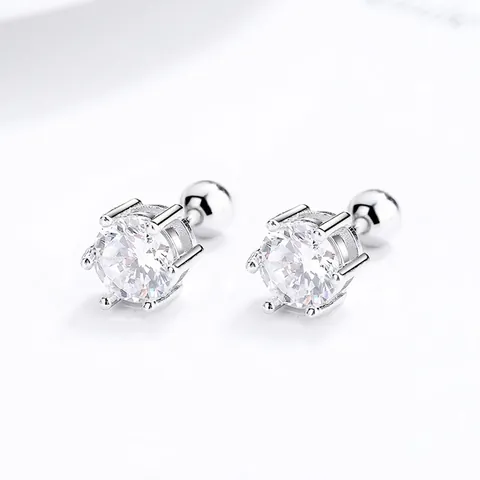 Minimalisti Orecchini a Bottone in Argento Sterling 925 con Zirconia a Sei Griffe per Donna Stile Coreano Ins Piccoli Orecchini con Chiusura a Vite Gioielli