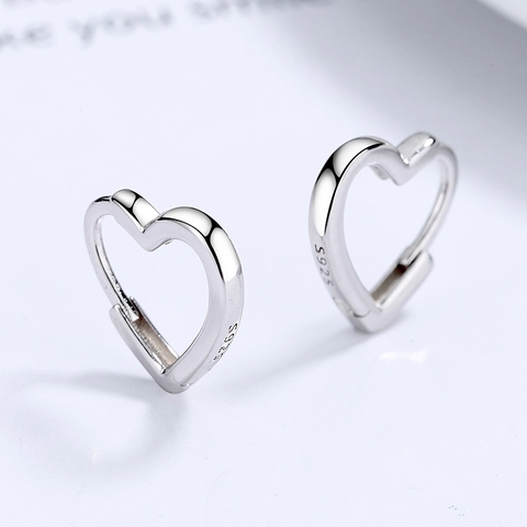 Orecchini a Cerchio Huggie a Cuore Cavo in Argento Sterling 925 Minimalisti Geometrici a Forma di Cuore Gioielli per Donna