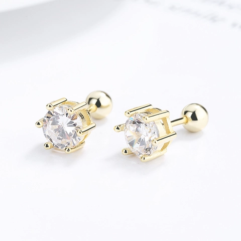 Minimalisti Orecchini a Bottone in Argento Sterling 925 con Zirconia a Sei Griffe per Donna Stile Coreano Ins Piccoli Orecchini con Chiusura a Vite Gioielli