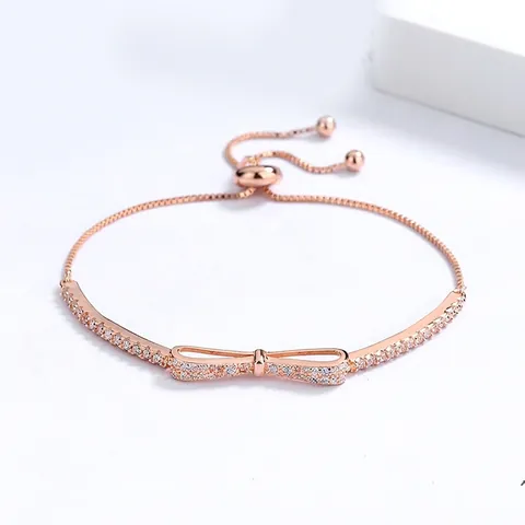 925 Sterling Silver Bowknot Bracelet For Women Zirconia Inlaid Sweet Korean Style Adjustable Bolo Clasp Silver Hand Jewelry Gift