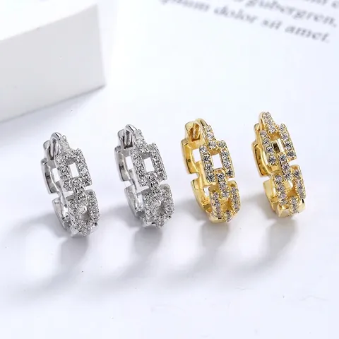 S925 Sterling Zilver Zirkonia Kettingschakel Oorbellen Voor Vrouwen Minimalistische Koude Stijl Geometrische Oorbellen