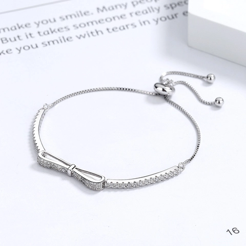 925 Sterling Silver Bowknot Bracelet For Women Zirconia Inlaid Sweet Korean Style Adjustable Bolo Clasp Silver Hand Jewelry Gift