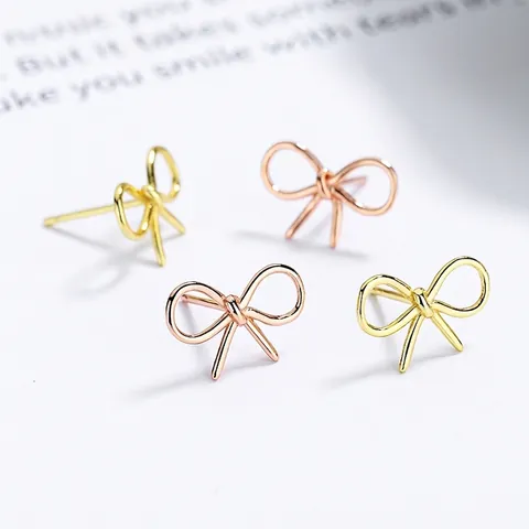 925 Argento Sterling Orecchini a Bottone a Fiocco Minimalista Lucido Piccolo Elegante Stile Coreano Donna Gioielli