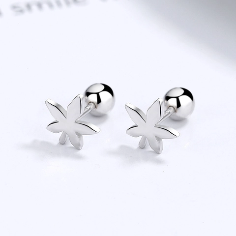 Minimalist 925 Sterling Silver Lucky Four Leaf Clover Maple Leaf Stud Earrings For Women Girl Screw Back Agate Rhinestone Earring