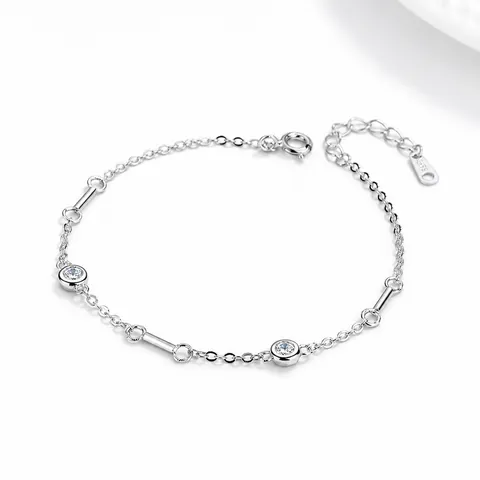 Minimalist 925 Sterling Silver Bracelet For Women Round Zirconia Inlaid Adjustable Thin Chain Rose Gold Platinum Jewelry Gift