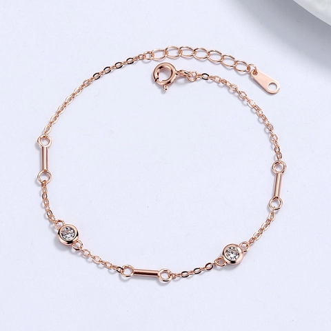 Minimalist 925 Sterling Silver Bracelet For Women Round Zirconia Inlaid Adjustable Thin Chain Rose Gold Platinum Jewelry Gift