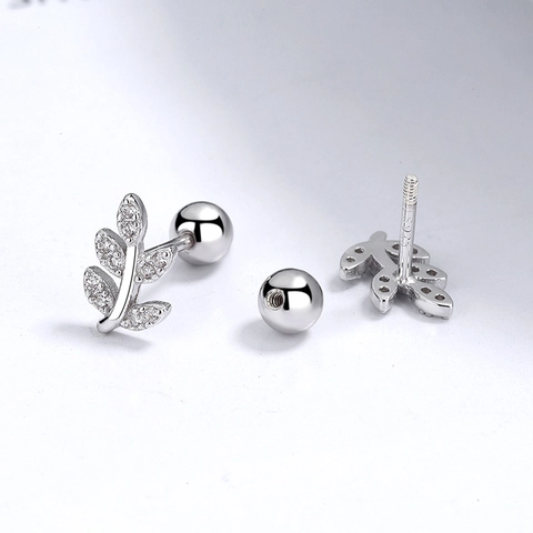 925 Sterling Silver Leaf Bean Stud Earrings For Women Minimalist Rhinestone Screw Back Piercing Hypoallergenic Fashion Jewelry
