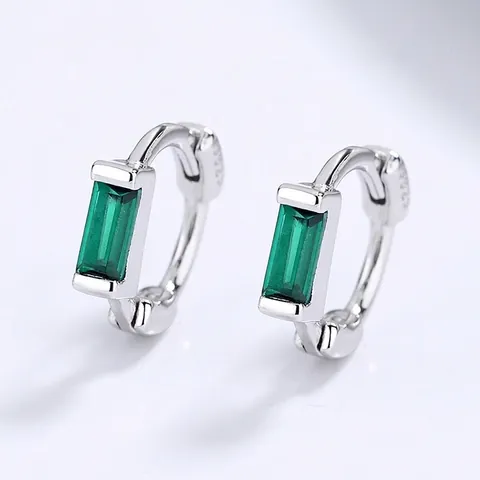 925 Sterlingsilber Quadratische Grüne Zirkonia Huggie Hoop Ohrringe Für Damen Minimalistische Geometrische Smaragd Schmuck