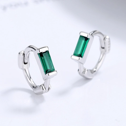 925 Sterlingsilber Quadratische Grüne Zirkonia Huggie Hoop Ohrringe Für Damen Minimalistische Geometrische Smaragd Schmuck