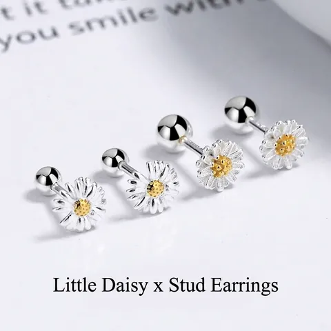 925 Sterling Silver Daisy Flower Stud Earrings Screw Back Minimalist Korean Style Small Floral Ear Bone Studs For Women