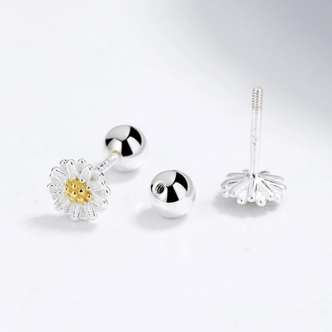 925 Sterling Silver Daisy Flower Stud Earrings Screw Back Minimalist Korean Style Small Floral Ear Bone Studs For Women