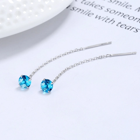 925 Argento Sterling Nappa Lunga Orecchini Elegante Quattro Griffe Rotondi Strass Orecchini per Donna Gioielli