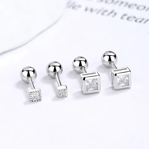 925 Sterling Silver Square Zirconia Stud Earrings For Women Minimalist Screw Back Cartilage Earrings Bezel Set Jewelry