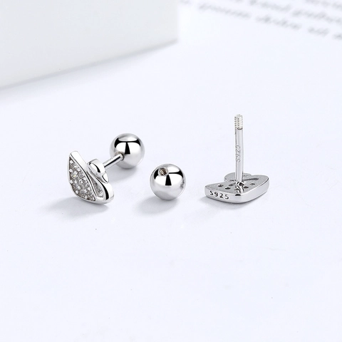 Orecchini a Bottone a Forma di Cigno in Argento Sterling 925 Con Chiusura a Vite Eleganti Orecchini con Strass per Donna