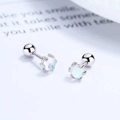 S925 Sterling Silver Round Moonstone Stud Earrings Minimalist Screw Back Earrings For Women Korean Style Sleep Friendly Jewelry