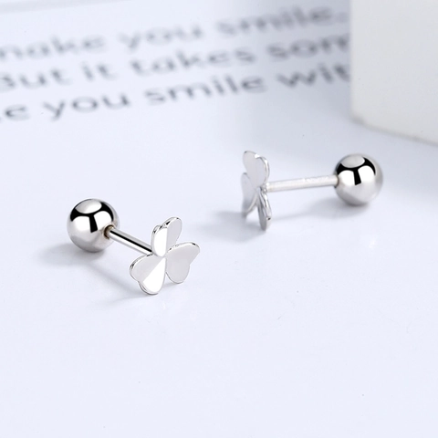 925 Sterling Silver Clover Screw Back Stud Earrings Simple Flower Heart Petal Piercing Jewelry For Women Daily Accessory