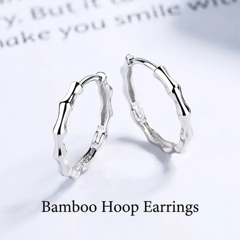Orecchini a Cerchio in Argento Sterling 925 a Nodi di Bambù Minimalisti Semplici in Stile Coreano Gioielli da Donna