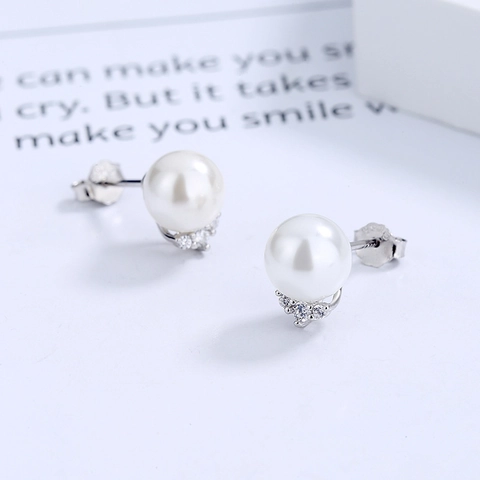925 Sterling Zilver Kunstparel Oorknopjes Met Strass Elegant Koreaanse Stijl Piercing Sieraden Voor Dames Cadeau