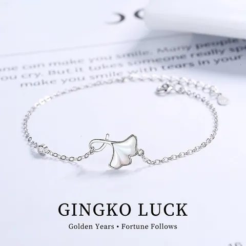 S925 Sterling Zilver Ginkgoblad Armband Vrouwen Witte Kunstparel Ingelegde Strass Minimalistische Sieraden Hand Ornament