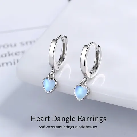 Boucles d'Oreilles Créoles en Argent Sterling S925 en Forme de Coeur avec Pierre d'Oeil de Chat pour Femmes Coréennes Minimalistes Pendentif en Pierre de Lune Rose Blanc Bijoux