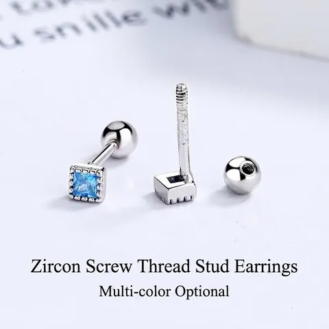925 Sterling Silver Square Zirconia Stud Earrings For Women Minimalist Geometric Screw Back Earrings Fashion Commuter Jewelry