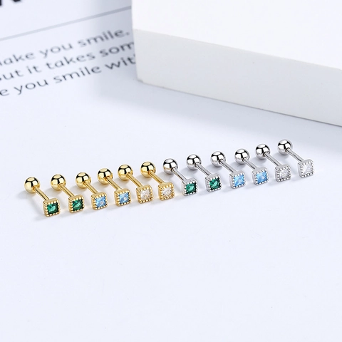925 Sterling Silver Square Zirconia Stud Earrings For Women Minimalist Geometric Screw Back Earrings Fashion Commuter Jewelry