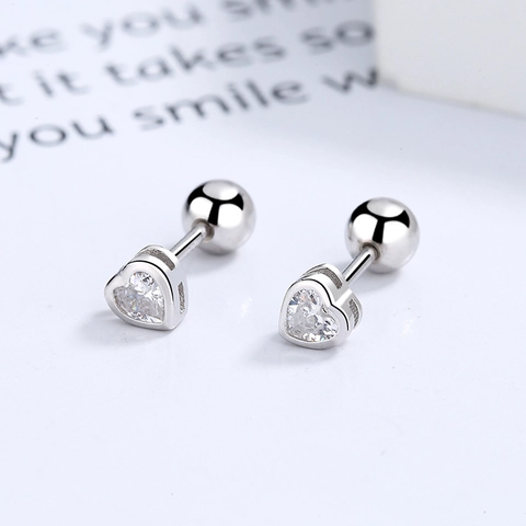 Orecchini a Bottone in Argento Sterling 925 Fiocco Cuore Coniglio Strass Luccicanti Chiusura a Vite per Donna Gioielli Minimalisti Regalo