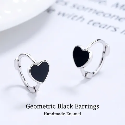 Orecchini a Cerchio Geometrici in Argento Sterling 925 Smalto Nero per Donna Orecchini Minimalisti a Cuore Stella Tondi Rettangolari