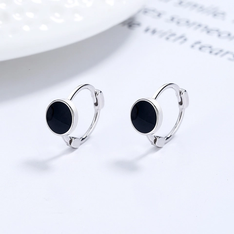 Orecchini a Cerchio Geometrici in Argento Sterling 925 Smalto Nero per Donna Orecchini Minimalisti a Cuore Stella Tondi Rettangolari
