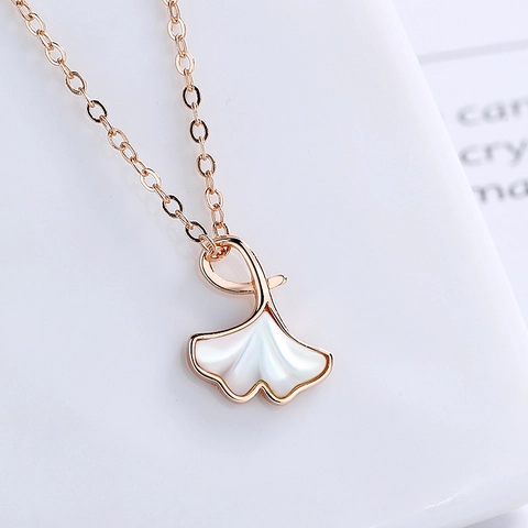 Collar de Plata de Ley 925 con Colgante de Hoja de Ginkgo para Mujer Cadena de Nácar Joyería Minimalista Regalo