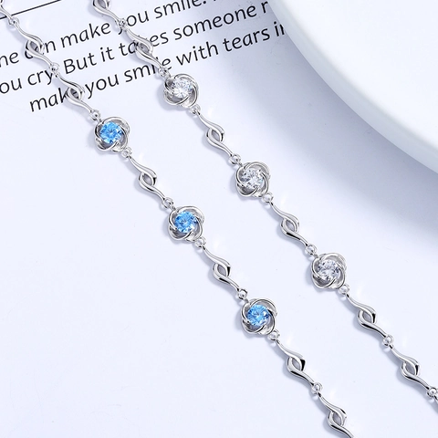 925 Sterling Silver Four Leaf Clover Flower Bracelet For Women Sparkling Rhinestone Heart Adjustable Chain Fashion Jewelry