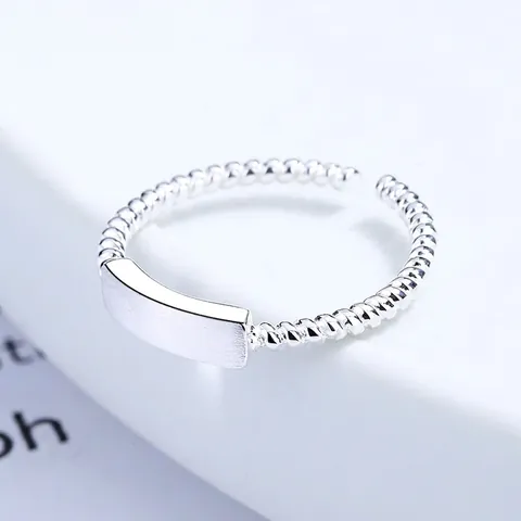 925 Sterlingsilber Geflochtener Offener Ring Für Damen Minimalistisches Design Rechteckiger Anhänger Modeschmuck Fingerring