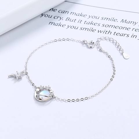 925 Sterling Silver Aurora Planet Moonstone Star Bracelet For Women Simple Korean Fashion Starry Sky Rhinestone Charm Bracelet