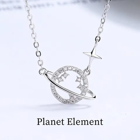 Collana con Pianeta in Argento Sterling 925 per Donna Dolce Ciondolo a Forma di Saturno Vuoto Con Strass Stella Gioielli
