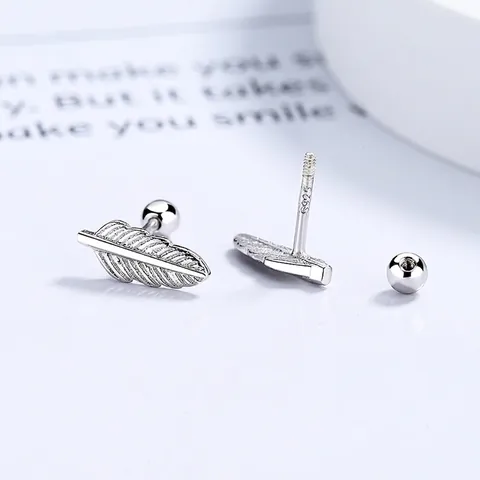 Orecchini a Lobo a Forma di Piuma in Argento Sterling 925 Minimalisti da Donna Piccoli Orecchini con Chiusura a Vite