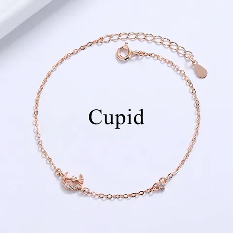 925 Sterling Silver Cupid Arrow Star Moon Heart Bracelet For Women Simple Adjustable Rhinestone Inlaid Chain Bracelet Birthday Gift