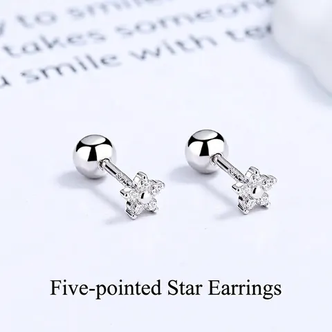 Orecchini a Bottone in Argento Sterling 925 a Forma di Stella con Zirconia Chiusura a Vite per Donna Gioielli Minimalisti