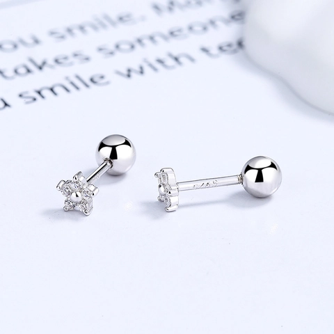 Orecchini a Bottone in Argento Sterling 925 a Forma di Stella con Zirconia Chiusura a Vite per Donna Gioielli Minimalisti