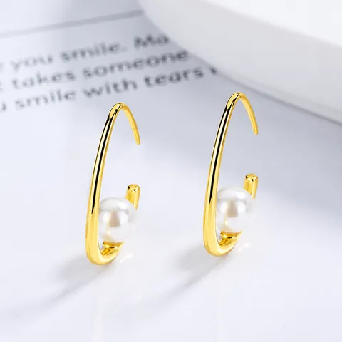 Boucles d'Oreilles Croissant de Lune en Argent Sterling 925 avec Perles pour Femmes Élégantes Minimalistes Bijoux