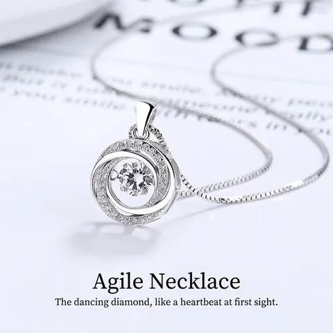 925 Sterling Silver Dancing Stone Round Pendant Only Without Chain Rhinestone Minimalist Niche Jewelry For Women Gift